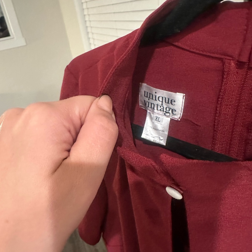 Unique Vintage Deep Red Button-Up Dress - Picture 2 of 3
